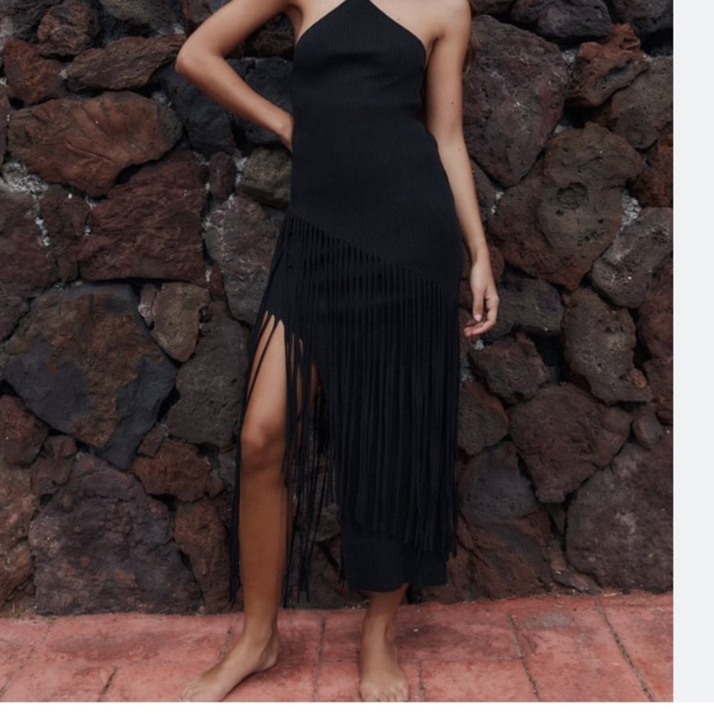 Zara knit ribbed fringe skirt